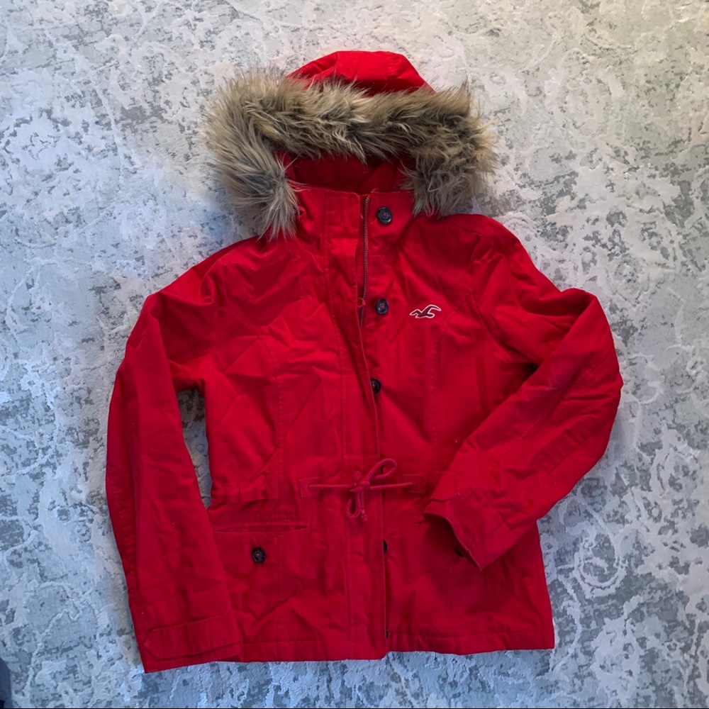 Red fur lined coat